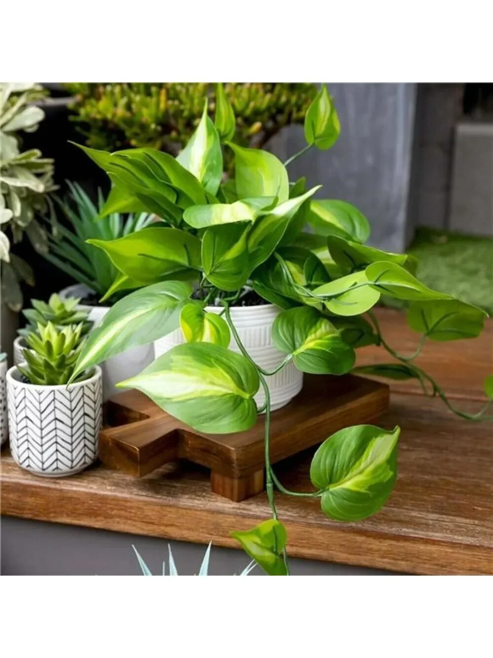 Artificial pothos plant faux trailing ivy in ceramic pot shelf decor indoor outd